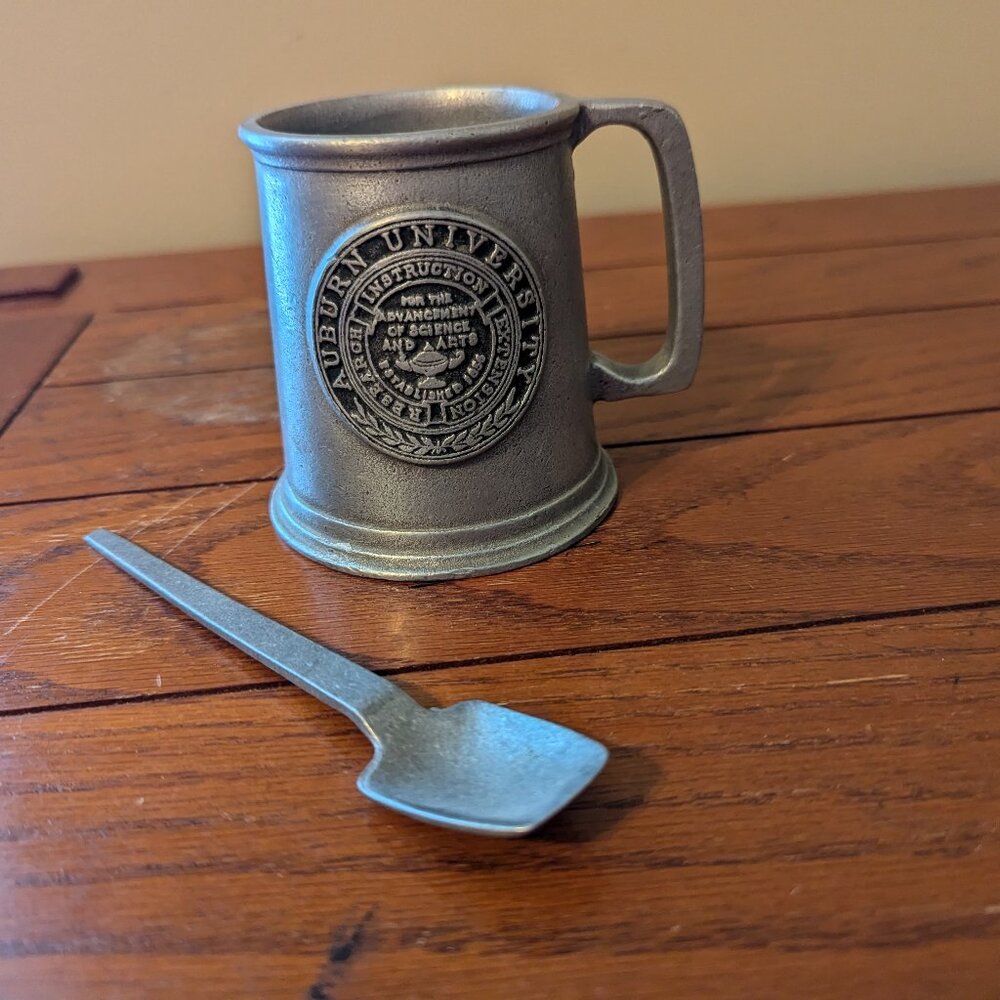 Auburn University Collegiate Small Pewter Mug w/Seal + Spoon 3.5 Inch RARE Find